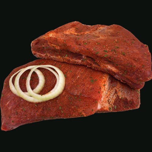 Le porc et BBQ bio : Spareribs Marinés crus 1kg 