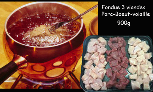 Le boeuf et BBQ bio : Plateau pour fondue - Porc-Boeuf-Poulet 900g