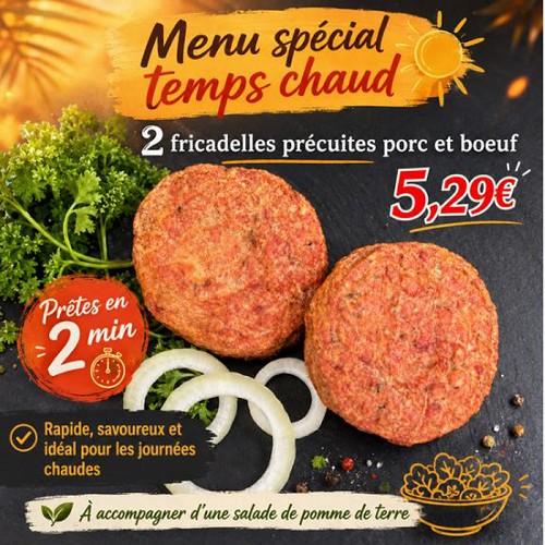 Le boeuf et BBQ bio : 2 Fricadelles 220g Porc et Boeuf déjà frite et épicée